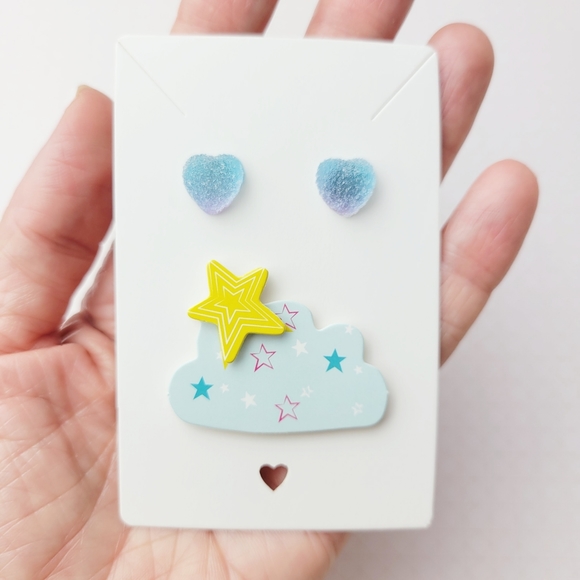 Candy Hearts Sugared Gummy Look Stud Earrings Handmade Minimal Earrings - Picture 5 of 5